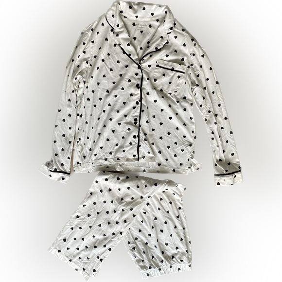NWOT Kate Spade Pajama/Sleepwear Set, Medium, White with Black Hearts - Picture 3 of 7